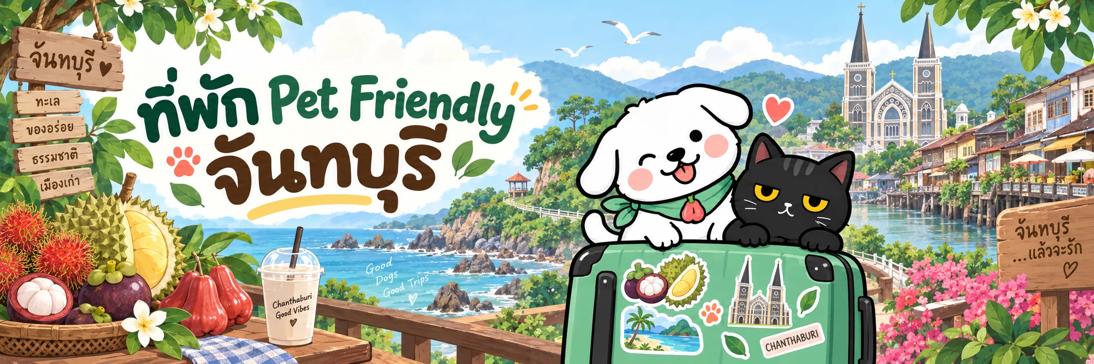 ที่พัก Pet Friendly จันทบุรี ภาพน้องหมาและน้องแมวออกทริปท่ามกลางบรรยากาศจันทบุรี