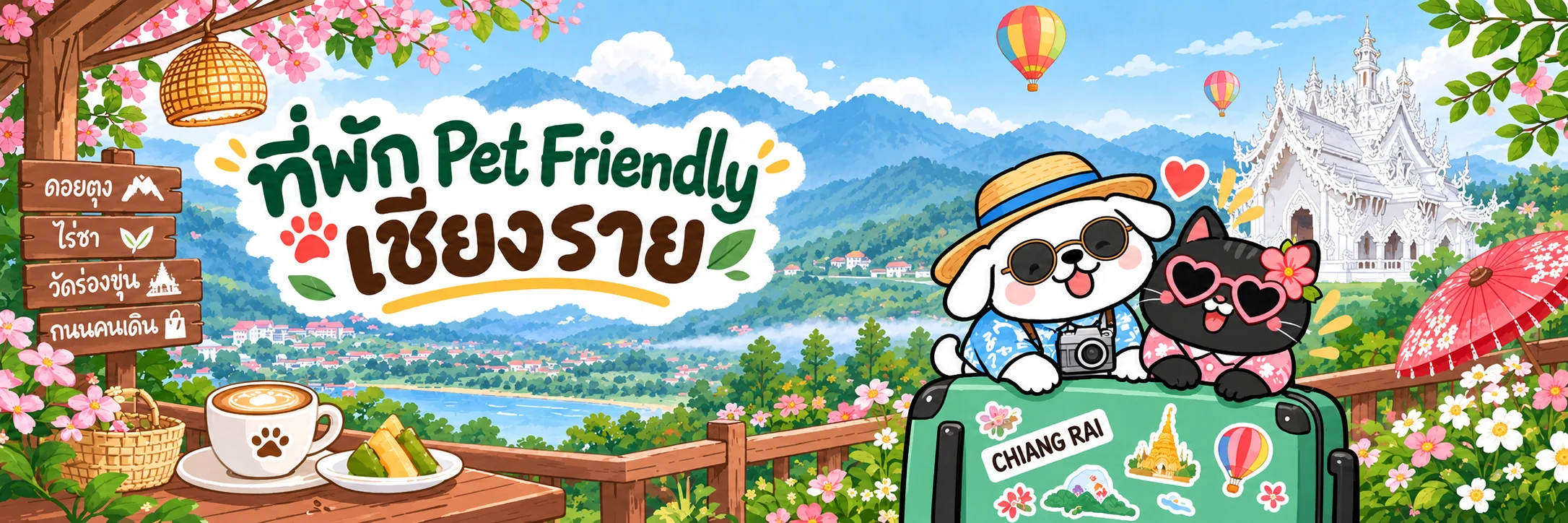 ที่พัก Pet Friendly เชียงราย ภาพน้องหมาและน้องแมวออกทริปท่ามกลางบรรยากาศเชียงราย