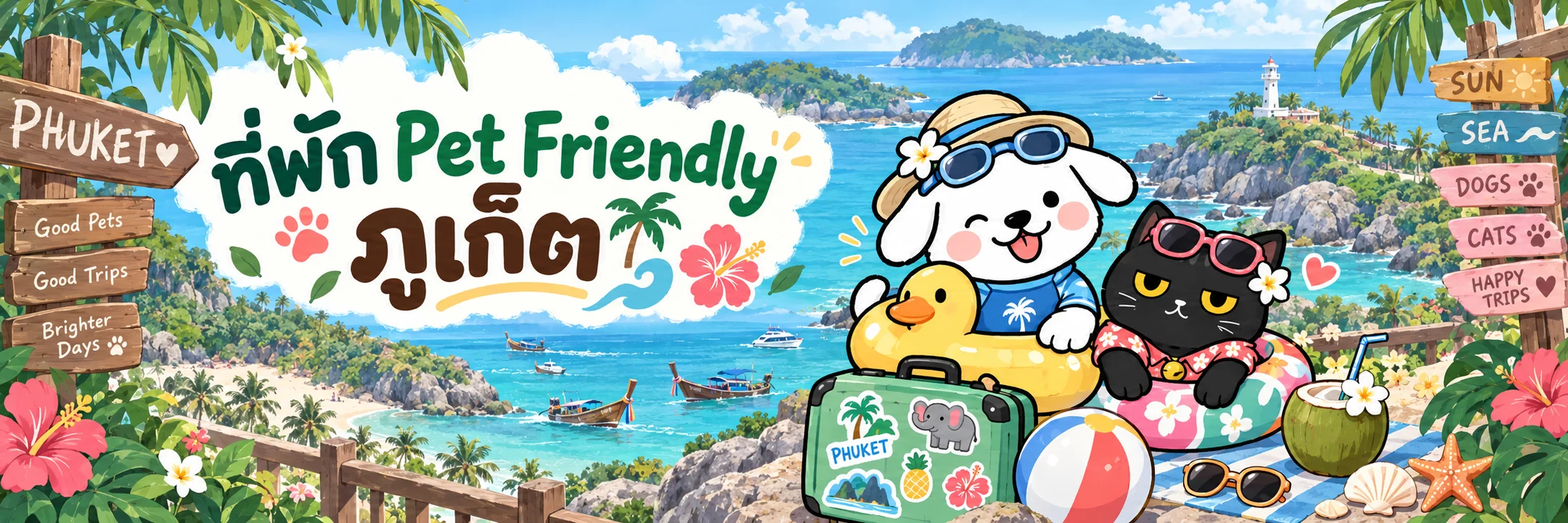 ที่พัก Pet Friendly ภูเก็ต ภาพน้องหมาและน้องแมวออกทริปท่ามกลางบรรยากาศภูเก็ต
