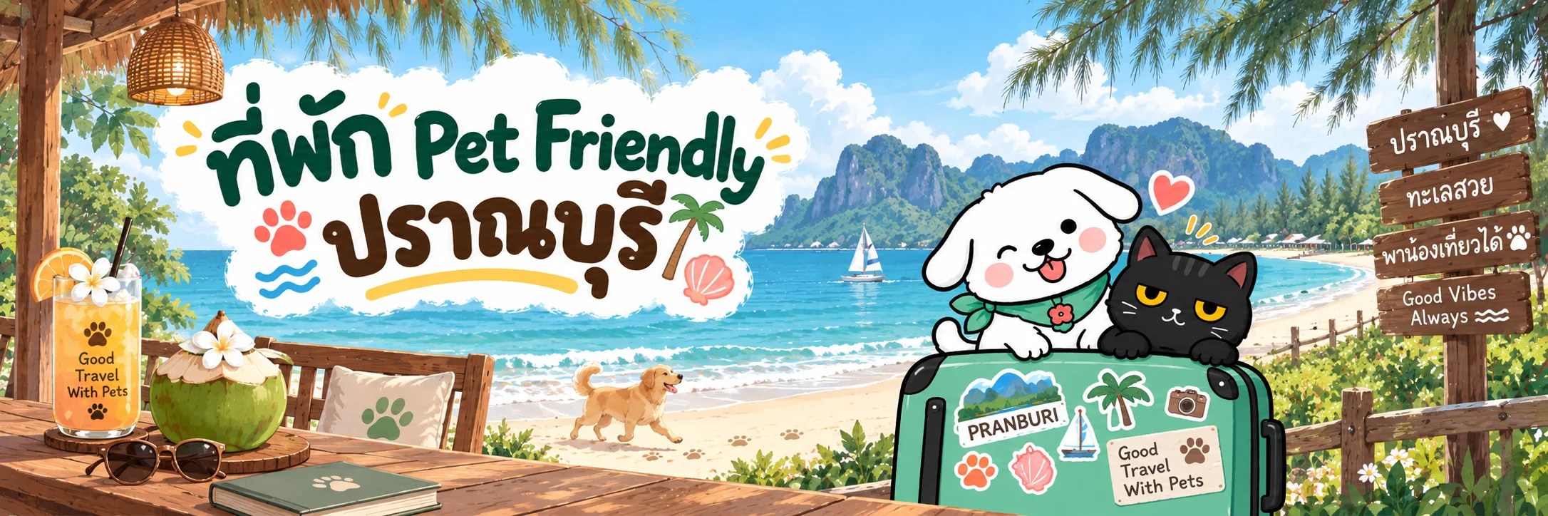 ที่พัก Pet Friendly ปราณบุรี ภาพน้องหมาและน้องแมวออกทริปท่ามกลางบรรยากาศปราณบุรี