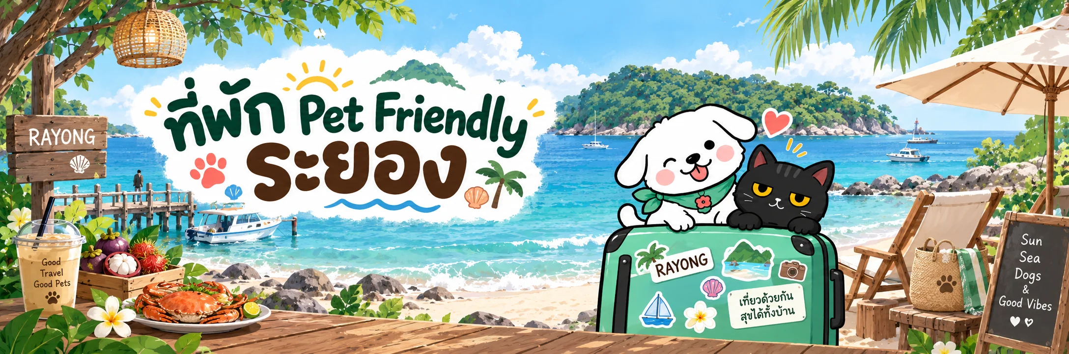ที่พัก Pet Friendly ระยอง ภาพน้องหมาและน้องแมวออกทริปท่ามกลางบรรยากาศระยอง