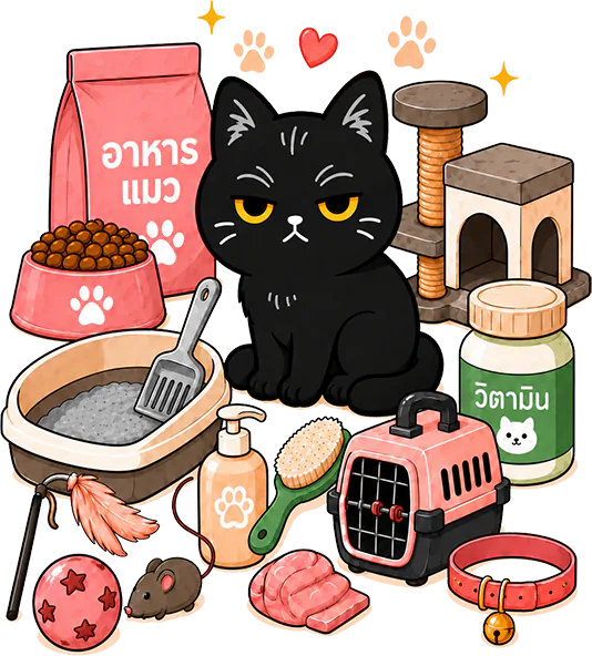 น้องแมวดำและสินค้าสำหรับเมนูแมว