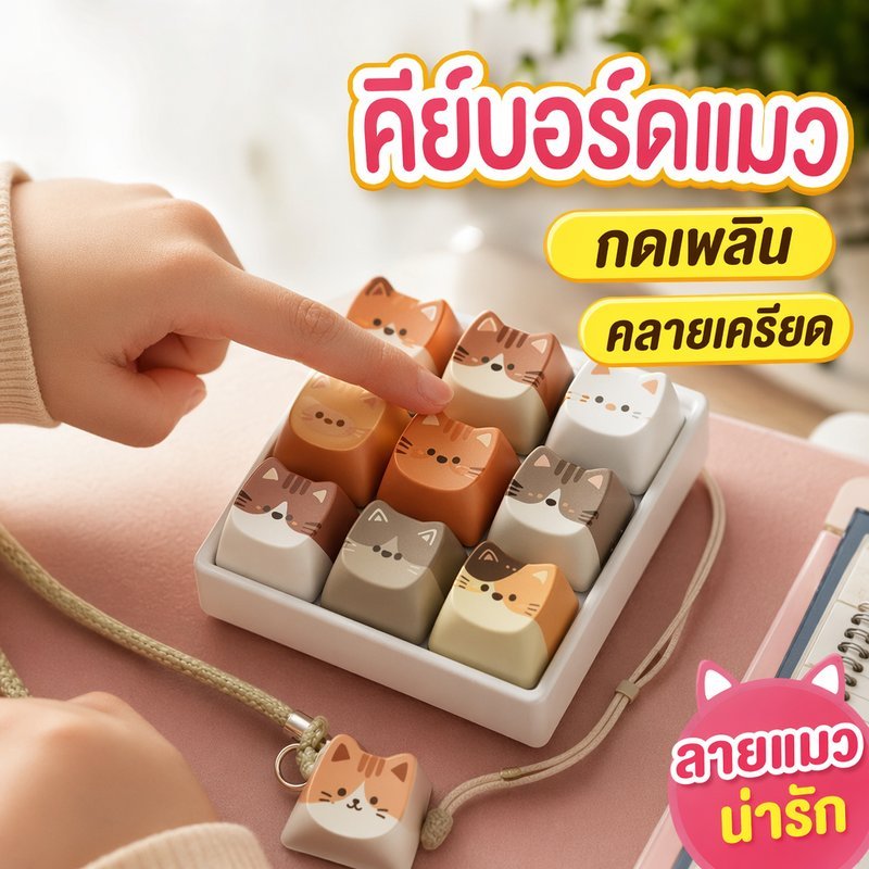 รูปสินค้า ของเล่นกดคลายเครียด คีย์บอร์ดแมว ASMR พวงกุญแจ ของตกแต่งโต๊ะ ลายแมวน่ารัก เสียงกดเพลิน