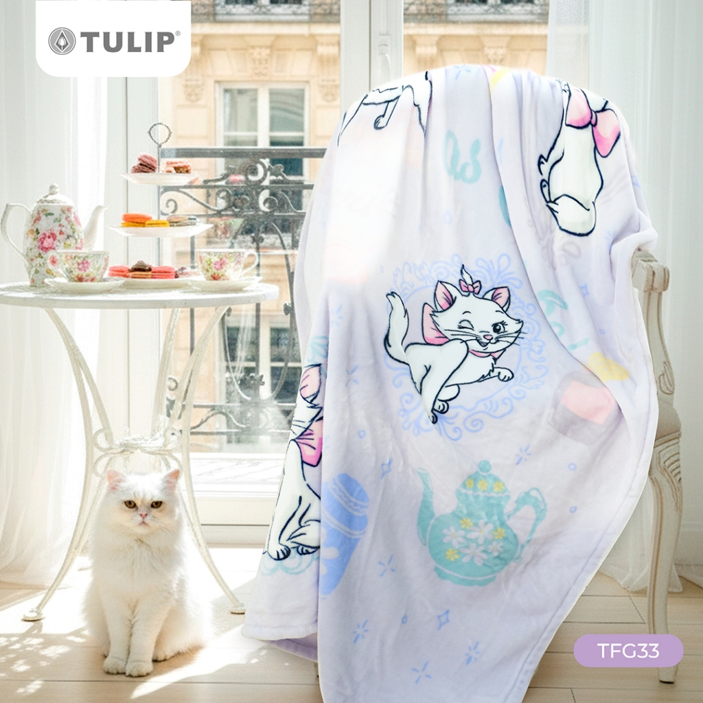 รูปสินค้า Tulip Fleece ผ้าห่มฟลีซ Disney Marie ลายแมวมารี สีพาสเทล ลิขสิทธิ์แท้ TFG33 นุ่มละมุน