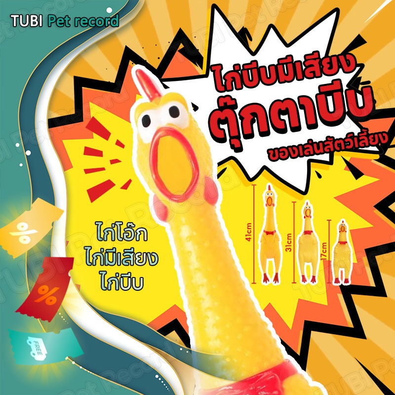 รูปสินค้า Pet Record เพ็ท เลคคอร์ด TUBI ของเล่นสัตว์เลี้ยง ไก่โอ๊ก ไก่มีเสียง ไก่บีบ ไก่บีบมีเสียง