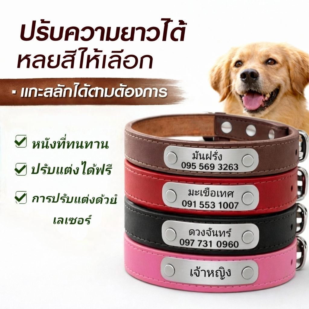 รูปสินค้า ป้ายชื่อสัตว์เลี้ยงน่ารัก ปรับขนาดได้ ฟรีสลักชื่อ เบอร์โทร กันน้ำ ไม่ซีด ไม่เป็นสนิม