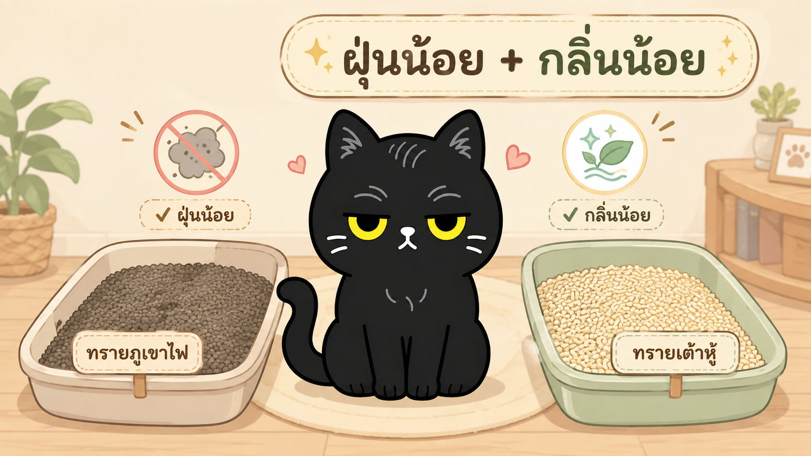 ภาพประกอบบทความ ทรายแมวฝุ่นน้อย กลิ่นน้อย เลือกทรายภูเขาไฟ หรือทรายเต้าหู้ดี?