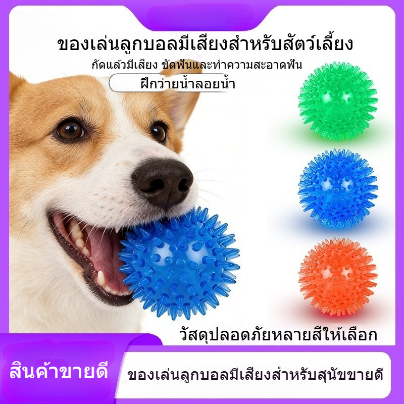 รูปสินค้า ลูกบอลของเล่นสุนัข มีเสียง ทำจากTPR ปุ่มหนาม ขัดฟัน ทนทาน ล้างง่าย เหมาะสุนัขเล็ก-ใหญ่