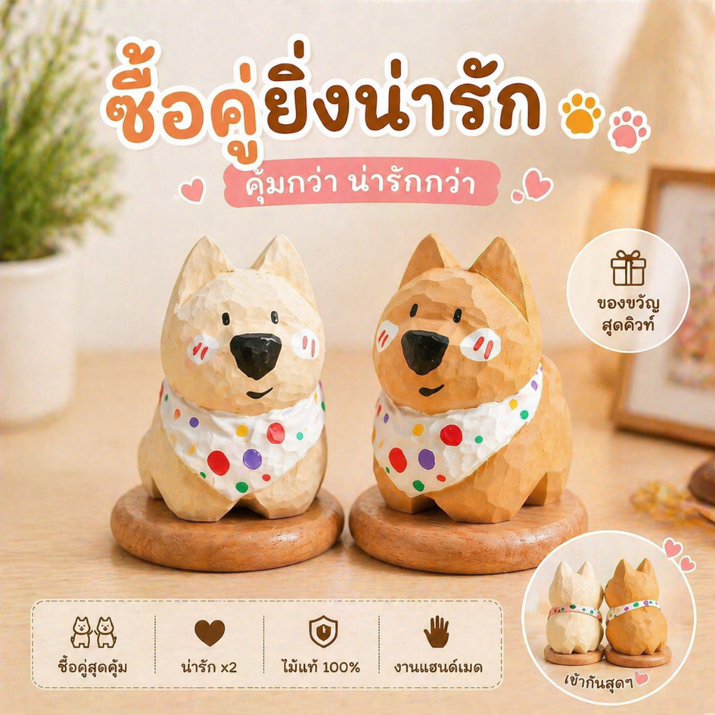 รูปสินค้า ตุ๊กตาสุนัขเวสตี้ไม้แกะสลักด้วยมือรูปปั้นสุนัขขนาดเล็กเหมาะสําหรับโต๊ะและตกแต่งบ้านของขวัญม