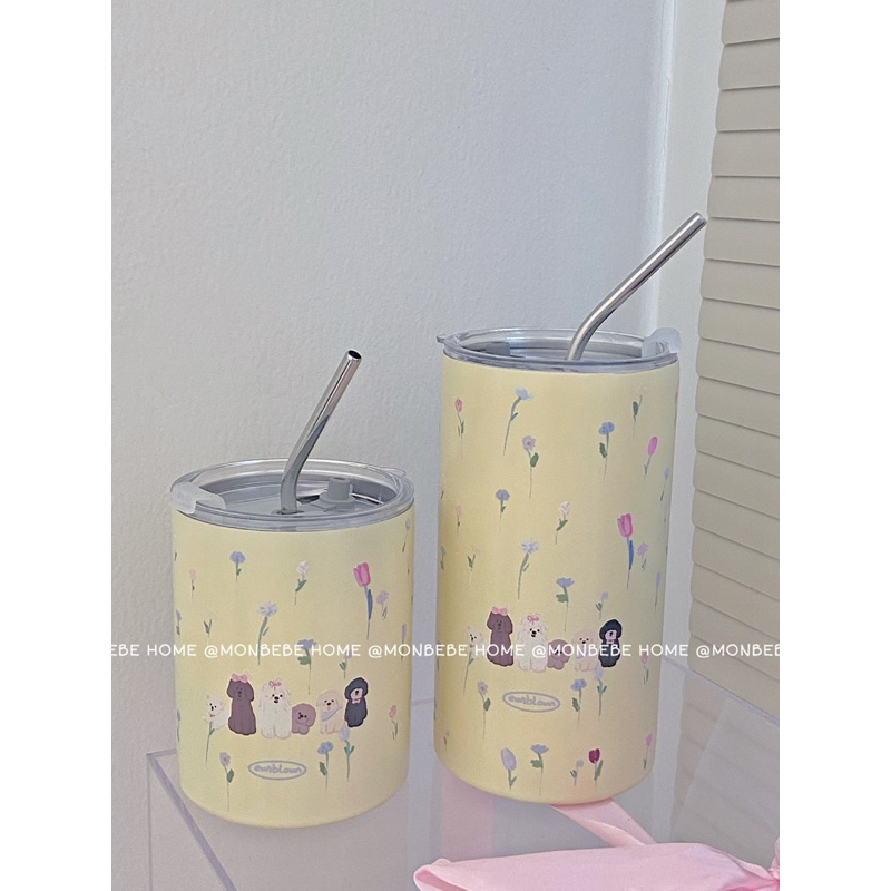 รูปสินค้า แก้วเก็บอุณหภูมิ แก้วเก็บความเย็น ins สุนัขทิวลิปลายใหม่ สเตนเลส ไม่น้ำรั่ว ขนาด320/600 600 มล.