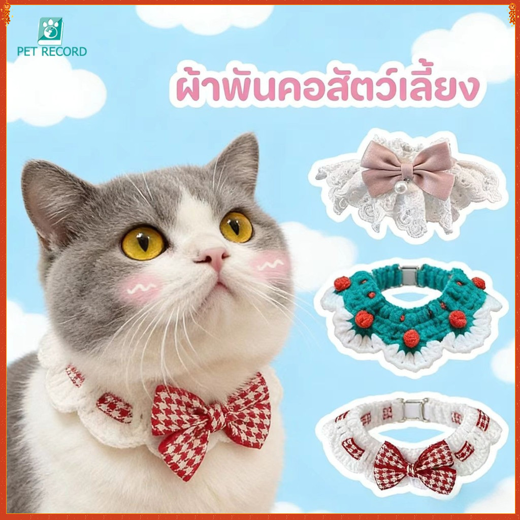 รูปสินค้า Pet Record ปลอกคอสำหรับสุนัขและแมว หมวกสัตว์เลี้ยง ผ้าพันคอ ประดับโบว์ สําหรับสัตว์เลี้ยง สุนัขแมว
