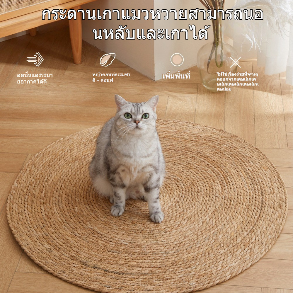 รูปสินค้า แผ่นลับเล็บแมว พรมแมว กรงเล็บแมวบด หวายทอเสื่อนอนแมว หญ้าพุ่ม พรมวงกลม