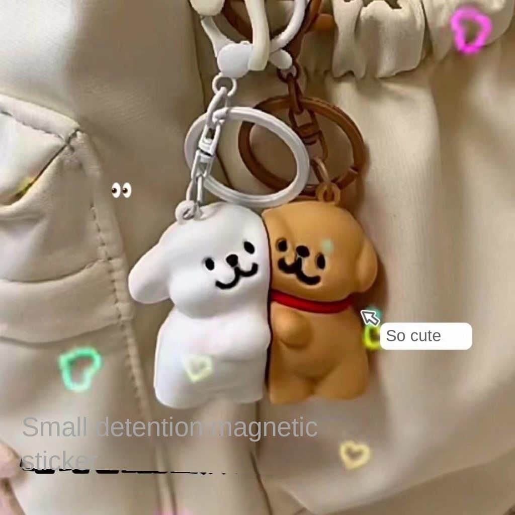 รูปสินค้า พวงกุญแจแม่เหล็กลายการ์ตูนลูกสุนัขคู่รัก ห้อยของขวัญ จี้ห้อยกระเป๋าน่ารัก