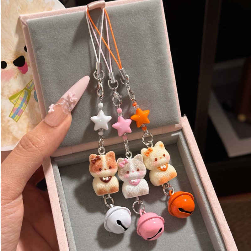 รูปสินค้า Y2K สไตล์หลายสีสยามแมวพวงกุญแจ - Star Bell Design Kawaii
