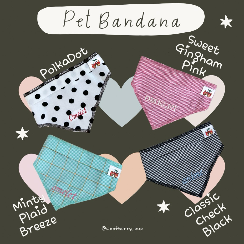 รูปสินค้า woofberry วูฟเบอร์รี่ Pet Bandana ผ้าพันคอสัตว์เลี้ยง ผ้าพันคอน้องหมา น้องแมว ปักชื่อฟรี
