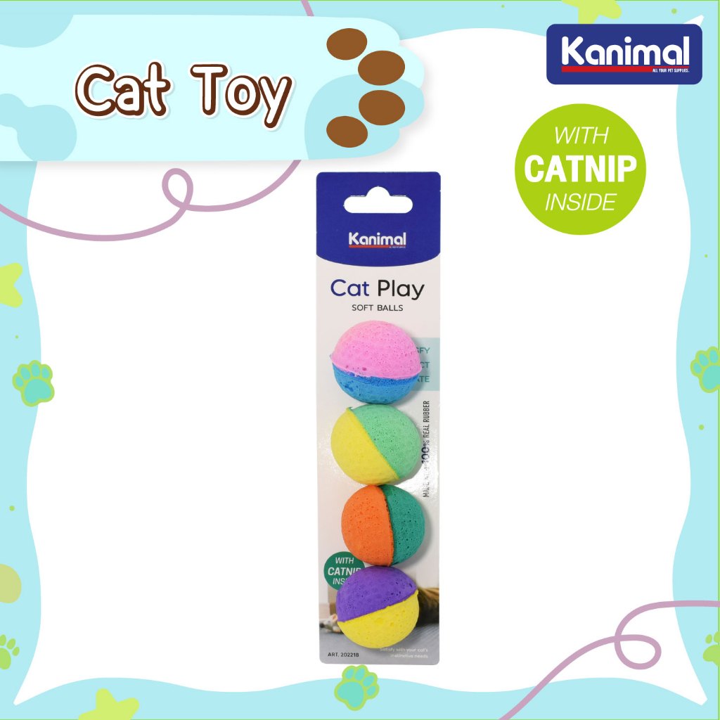 รูปสินค้า Kanimal 202218 Cat Toy Soft Balls ของเล่นแมว ลูกบอลนิ่ม เล่นสนุก ผสม Catnip สำหรับแมวทุกวัย ขนาด 3.5 ซม. 4 ลูก / แพ็ก