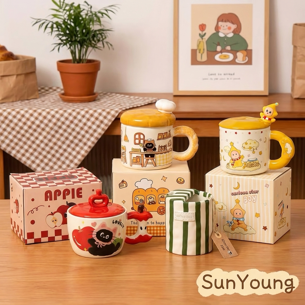 รูปสินค้า SunYoung แก้วเซรามิค ลายแมวสุดน่ารัก ของขวัญวันเกิด ของขวัญรับปริญญา พร้อมกล่อง แก้วกาแฟ