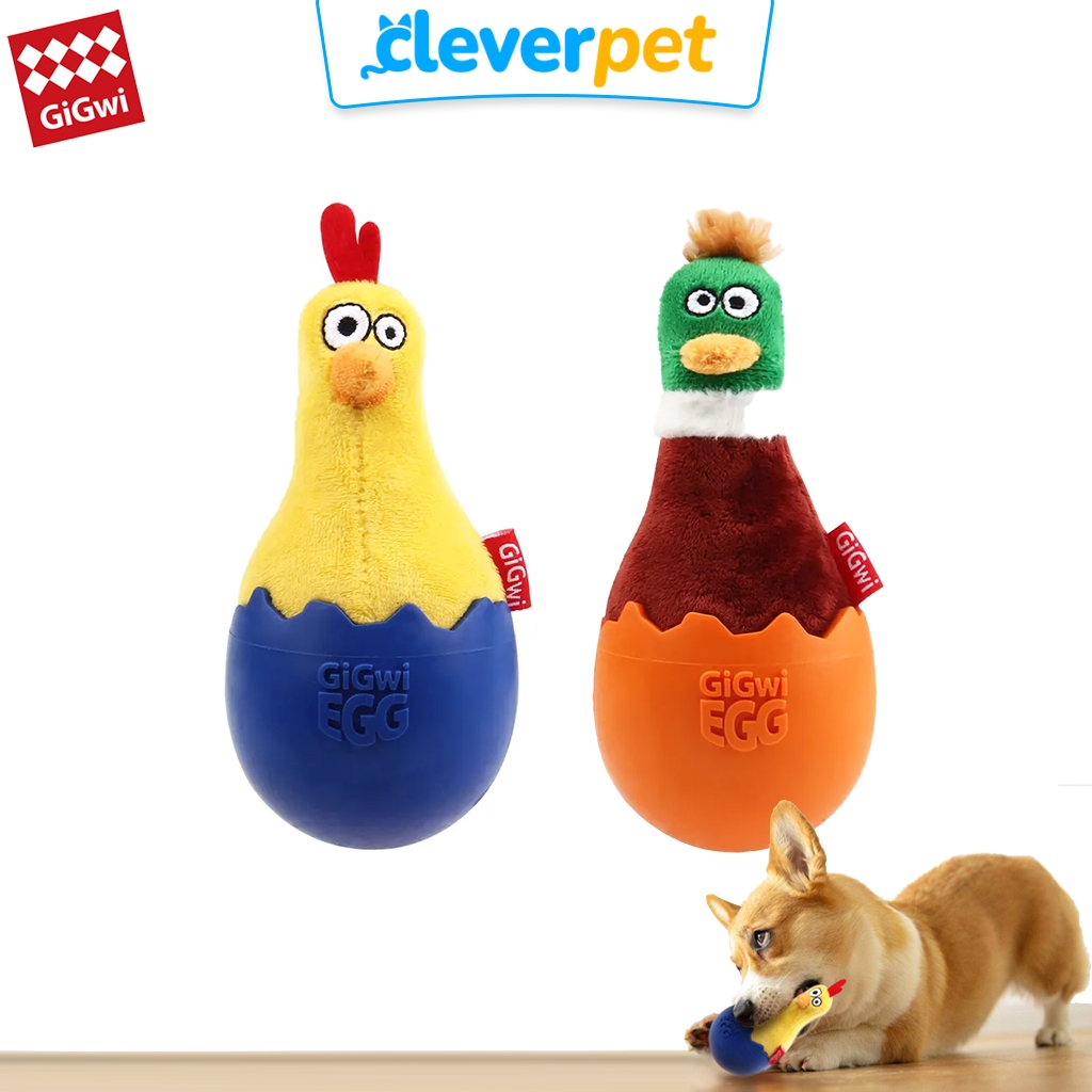 รูปสินค้า GiGwi Egg ของเล่นสุนัข ตุ๊กตาล้มลุก บีบมีเสียง หมา แข็งแรงทนทาน Dog Toy Cleverpet