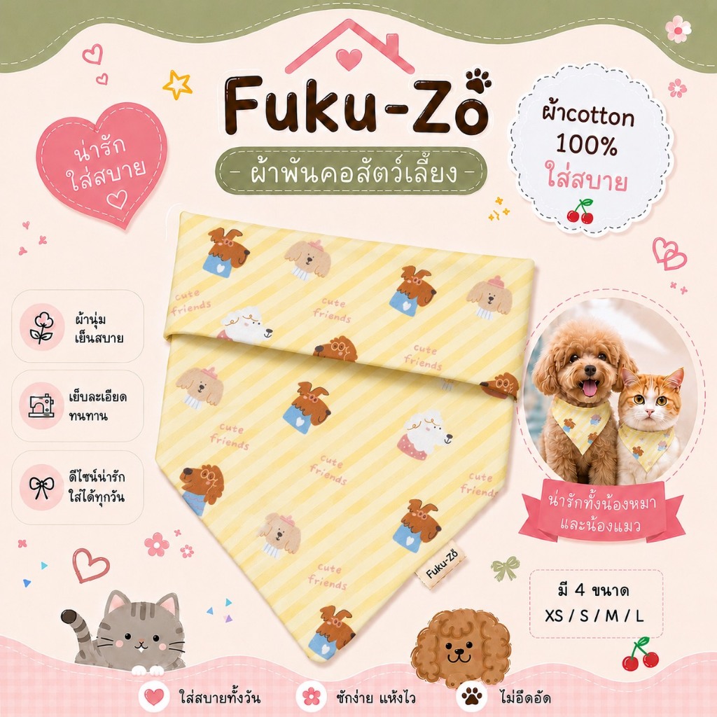 รูปสินค้า Fuku-Zo - ผ้าพันคอสัตว์เลี้ยง ผ้าพันคอหมาแมว ผ้าcotton100%