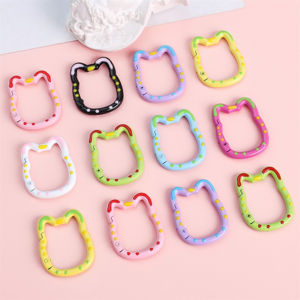 รูปสินค้า St.kunkka ตะขอก้ามปูรูปแมว แมวนําโชค ลายจุดคละสี พวงกุญแจหัวแมวสปริง สำหรับห้อยกระเป๋า