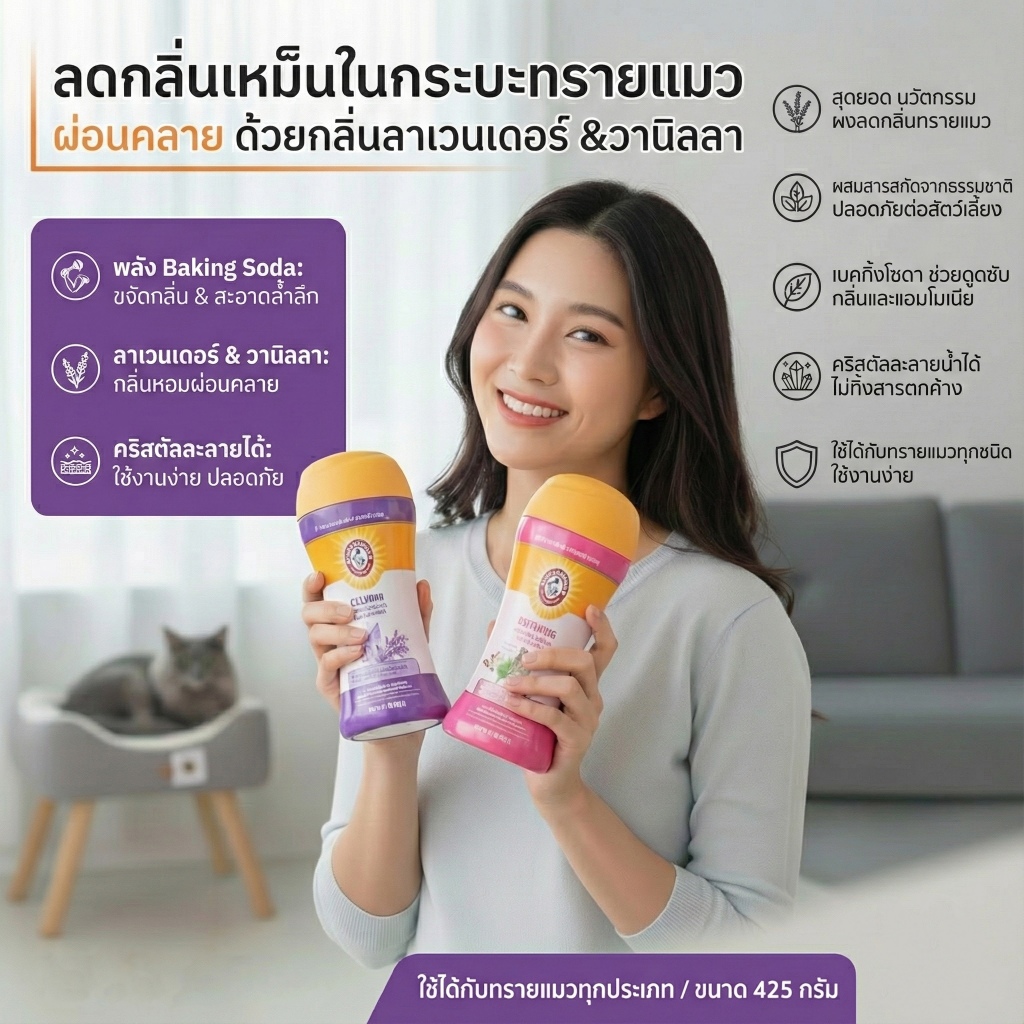 รูปสินค้า ARM & HAMMER คริสตัลดับกลิ่นกระบะทรายแมว สูตรเบกกิ้งโซดา