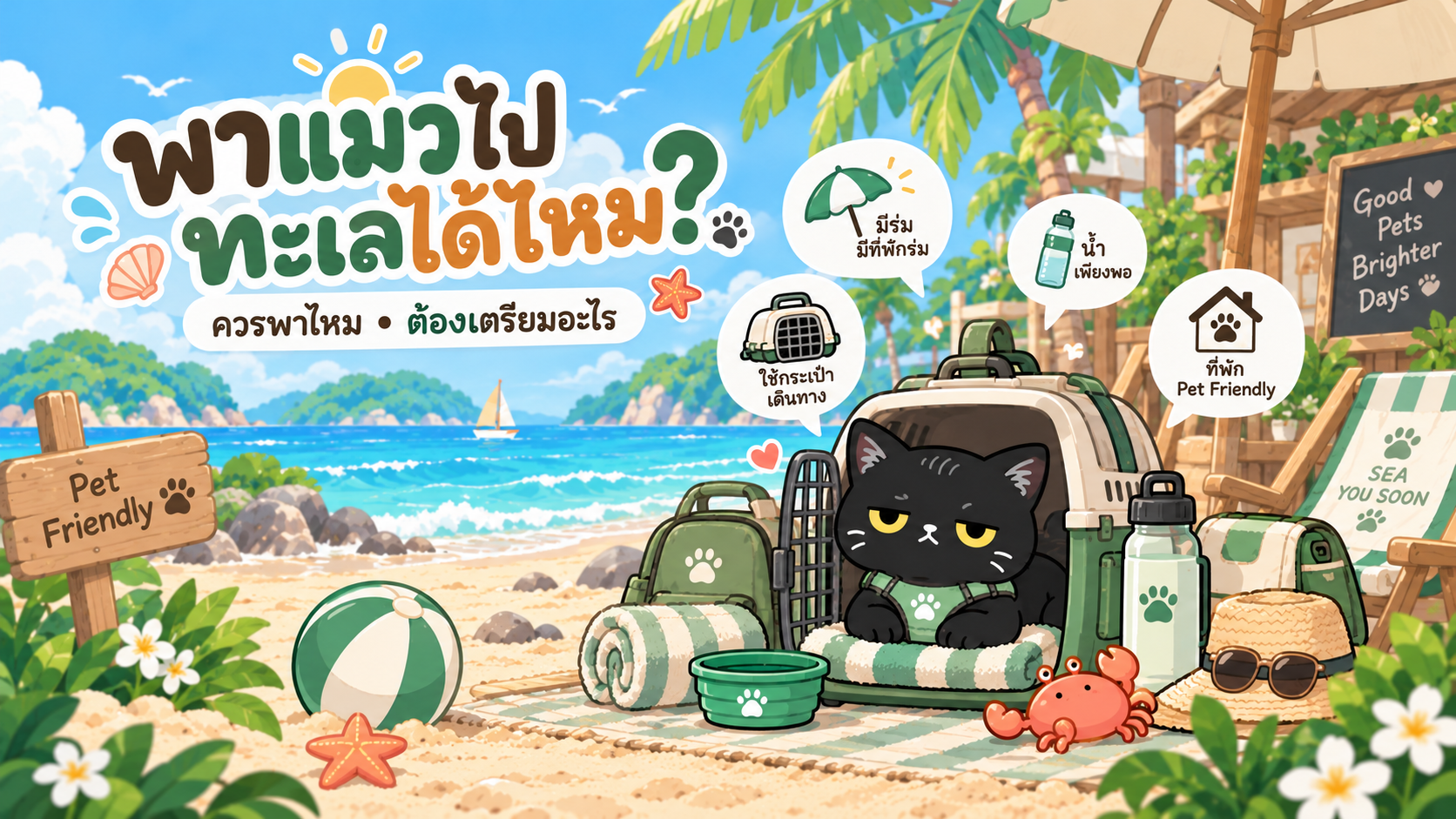 ภาพประกอบบทความ พาแมวไปทะเลได้ไหม? ต้องเตรียมตัวยังไง