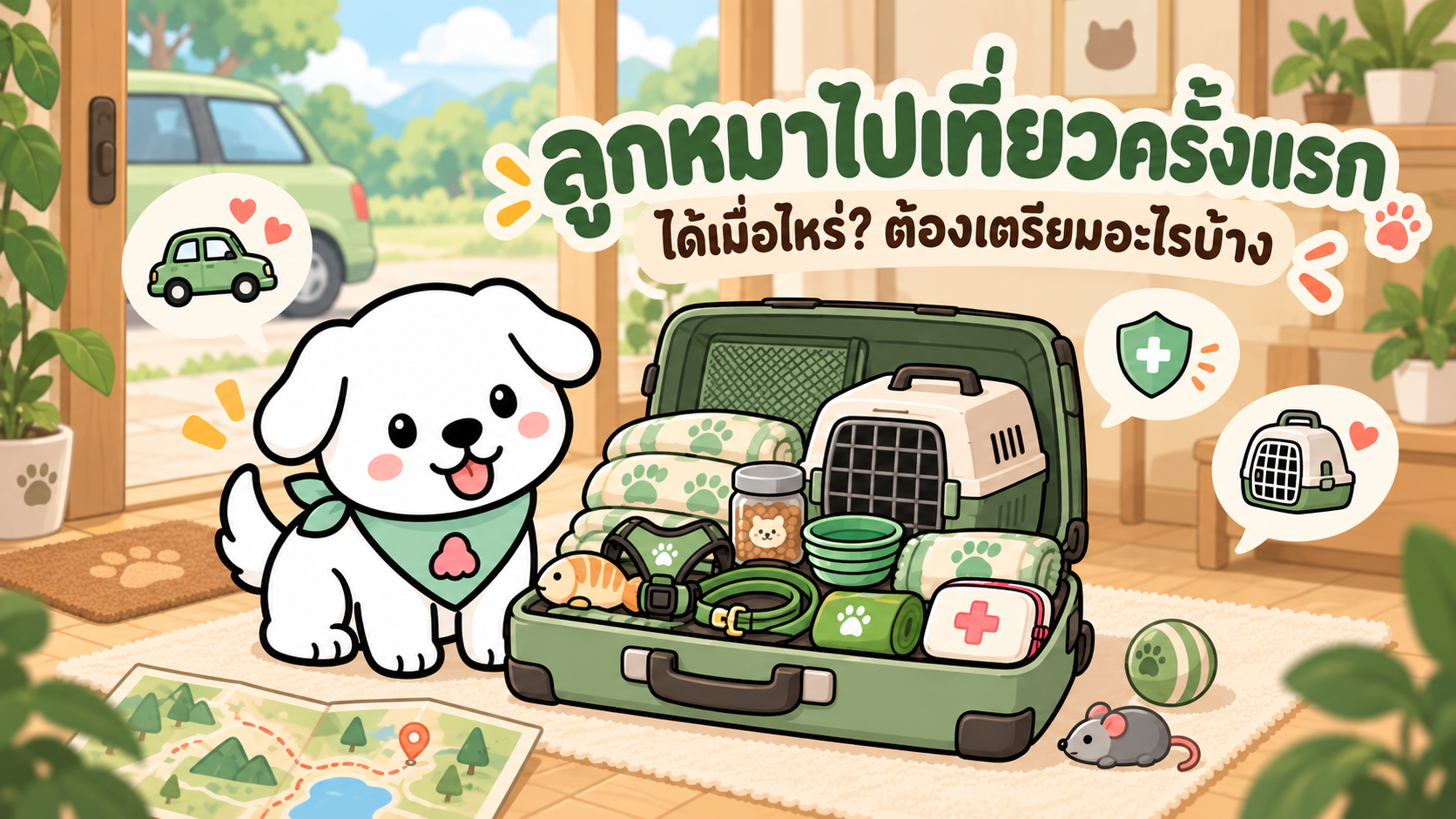 ภาพประกอบบทความ พาลูกหมาไปเที่ยวครั้งแรกได้เมื่อไหร่? ต้องเตรียมอะไรบ้าง
