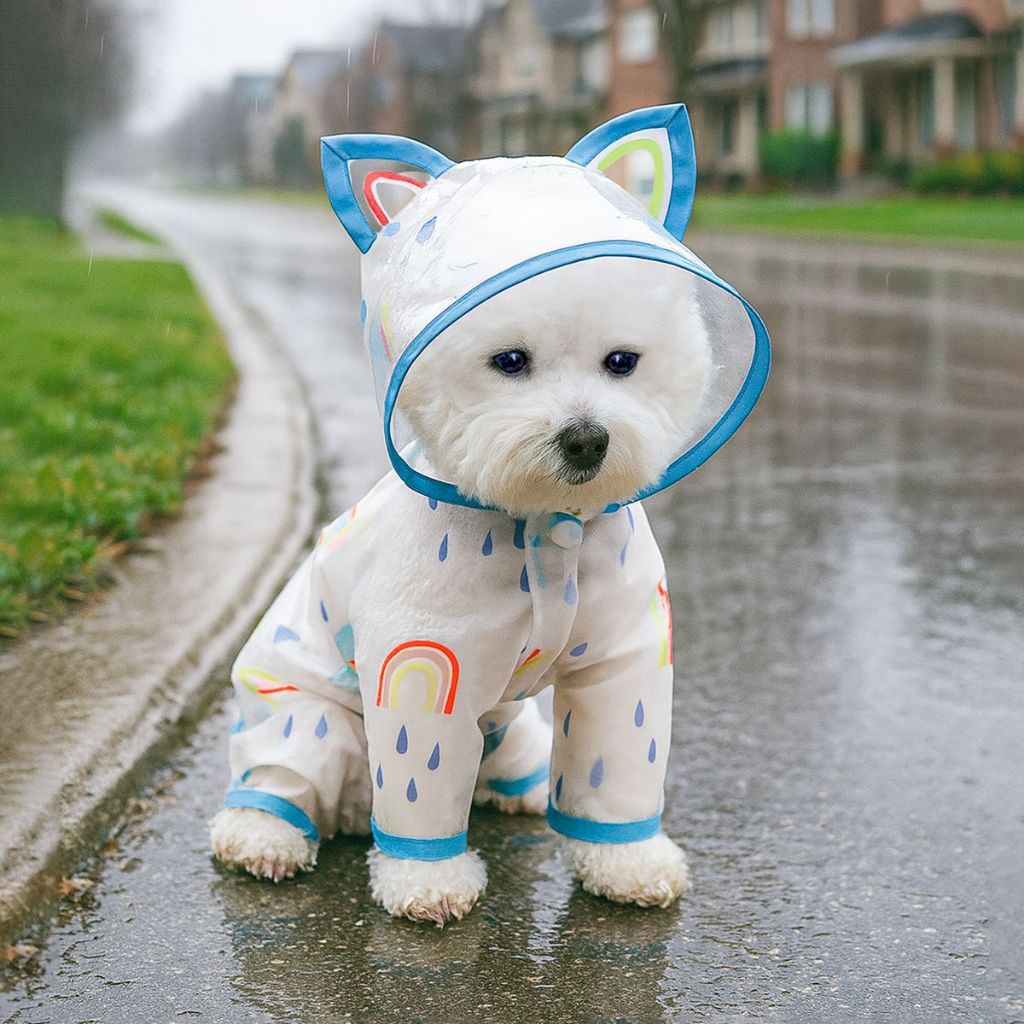รูปสินค้า เสื้อกันฝนสัตว์เลี้ยง ⭐ มีหน้าต่างใสปกป้องใบหน้า ระบายอากาศและกันน้ำ