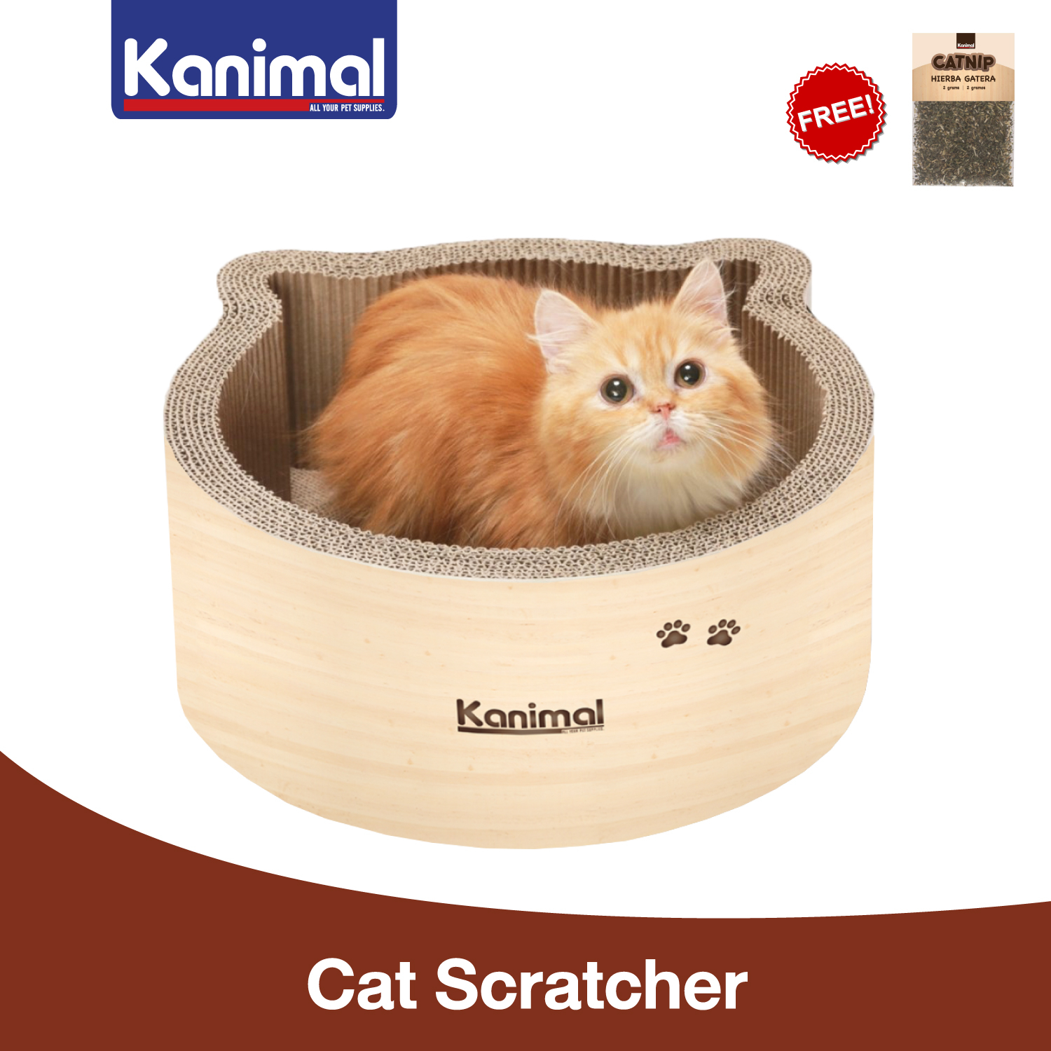 รูปสินค้า Kanimal 80202 Cat Toy ของเล่นแมว ที่ลับเล็บแมว รูปบ่อหน้าแมว Size L ขนาด 36x36x15 ซม. Catnip กัญชาแมว