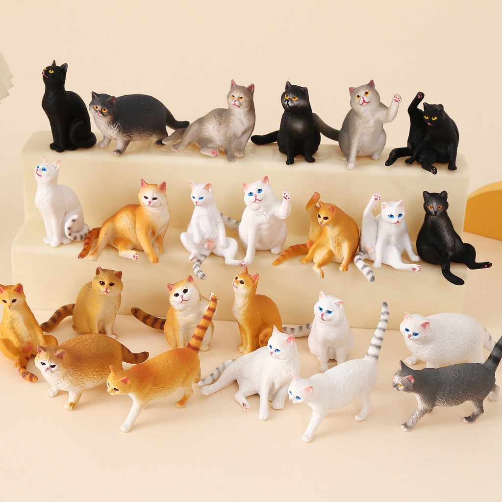 รูปสินค้า เซ็ตจําลองพลาสติก Cat Kitty Different Poses รูปมินิแมวสัตว์เลี้ยงรุ่น Figurines 8 ชิ้น