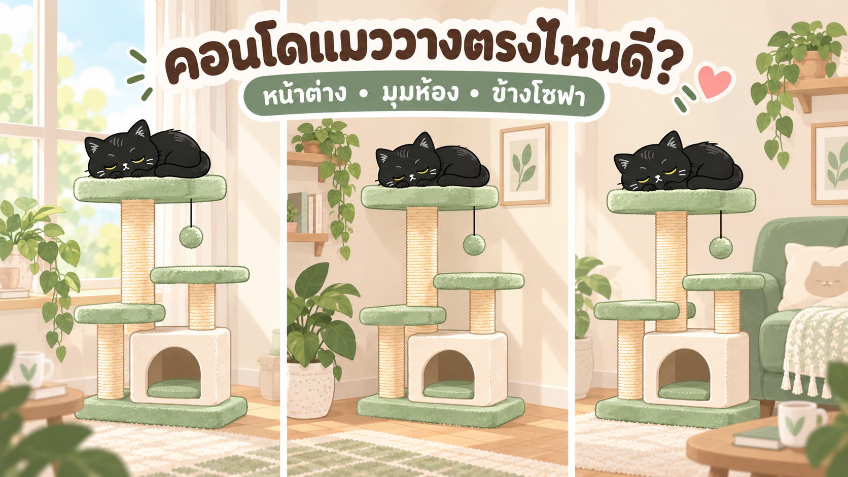 ภาพประกอบบทความ คอนโดแมวควรวางตรงไหน? ข้างหน้าต่าง มุมห้อง หรือใกล้โซฟาดี