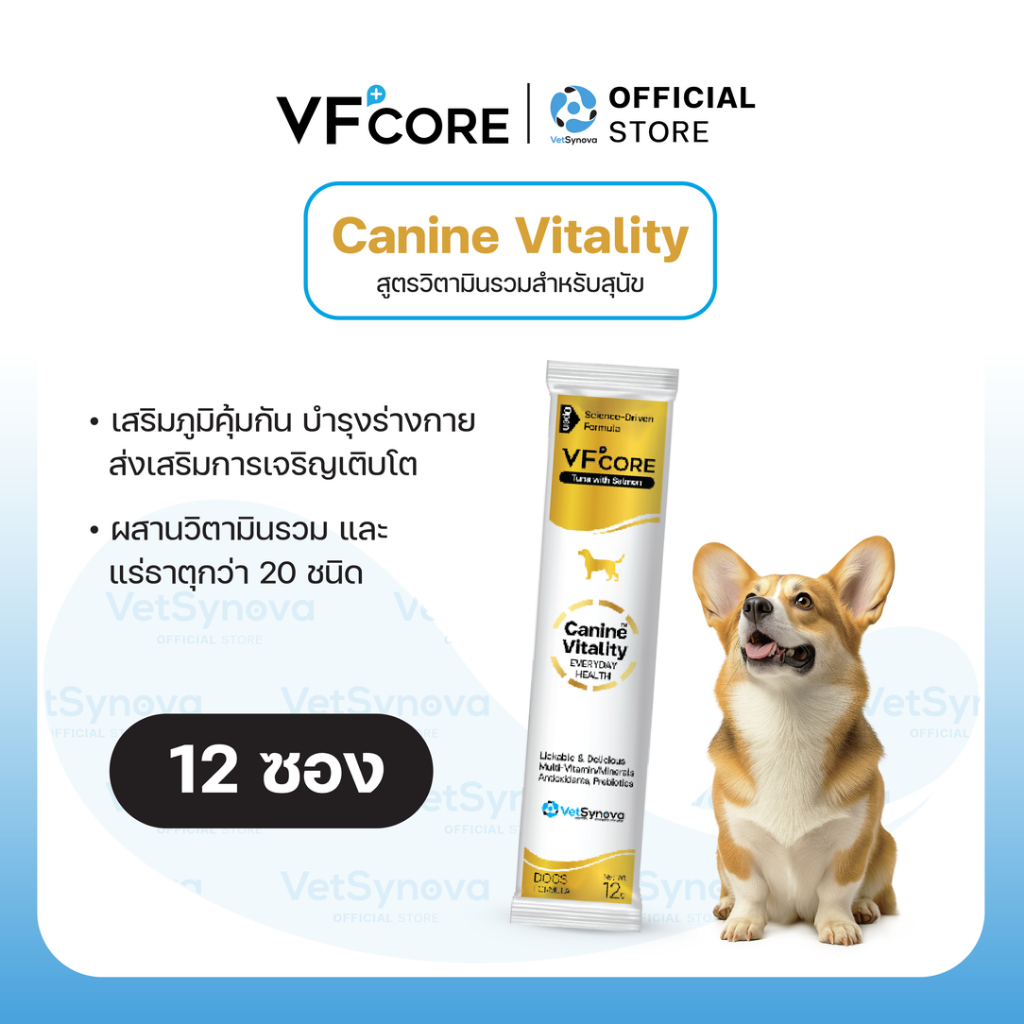 รูปสินค้า VF+CORE Canine Vitality วิตามินสำหรับสุนัข สูตรวิตามินรวม วิตามินสุนัข 12 ซอง