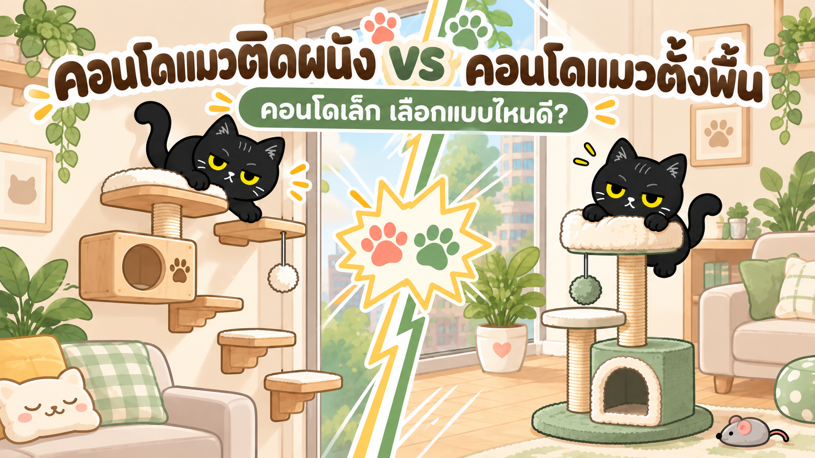 ภาพประกอบบทความ คอนโดแมวแบบติดผนัง vs ตั้งพื้น แบบไหนเหมาะกับคอนโดพื้นที่เล็ก