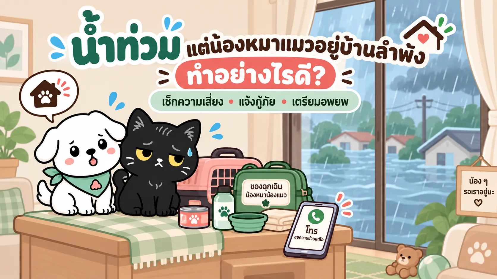ภาพประกอบบทความ น้ำท่วม แต่น้องหมาแมวอยู่บ้านลำพัง ทำอย่างไร? คู่มือฉุกเฉินกรุงเทพฯ