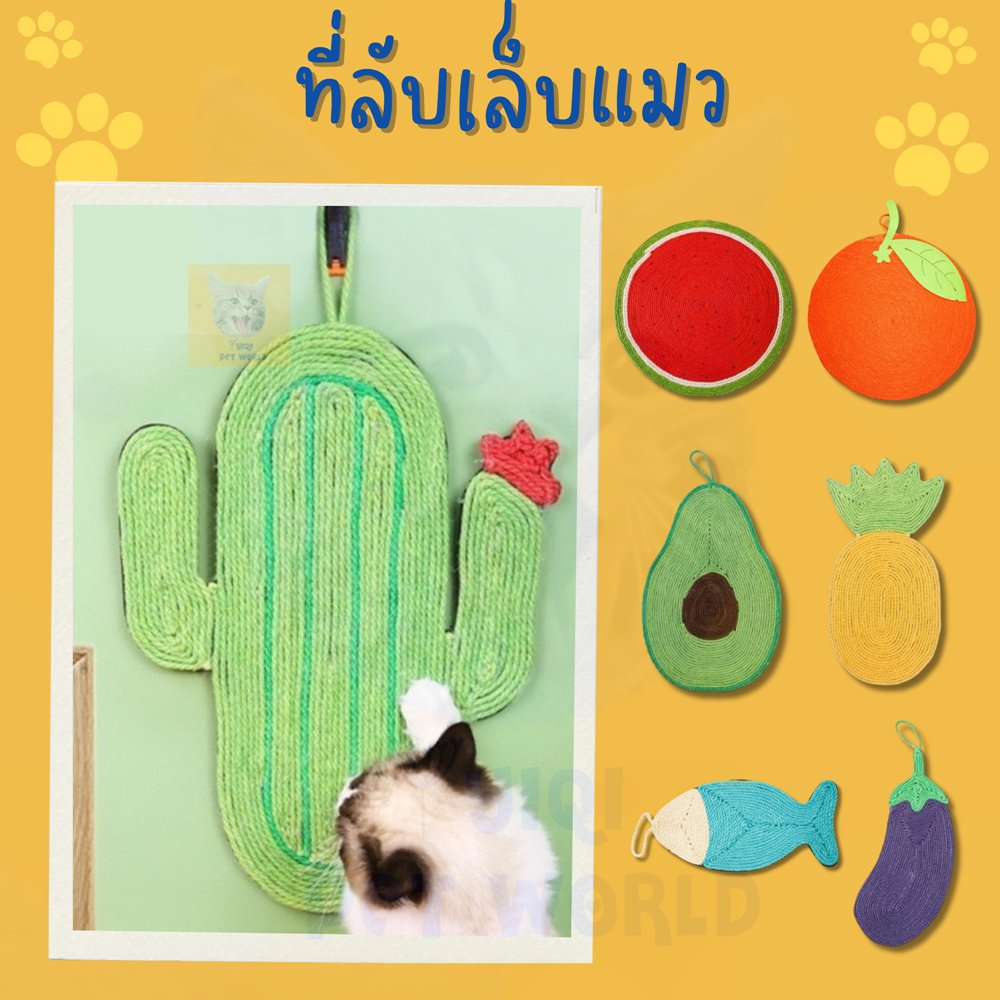 รูปสินค้า ของเล่นแมว แผ่นลับเล็บแมว แบบเชือก กระบองเพชร ผลไม้ ที่ลับเล็บแมว Y008