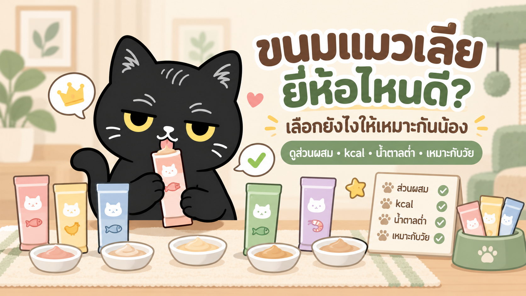 ภาพประกอบบทความ ขนมแมวเลียยี่ห้อไหนดี? เทียบแบรนด์ในไทย เลือกให้เหมาะกับแมว