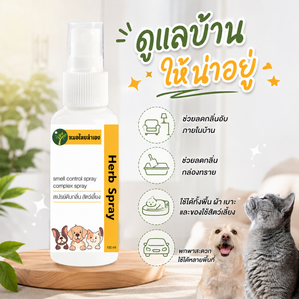 รูปสินค้า สเปรย์ดับกลิ่นตัวสัตว์เลี้ยง กลิ่นสาบ กลิ่นทรายใช้ได้หลายพื้นผิว สูตรอ่อนโยน 100 มล.