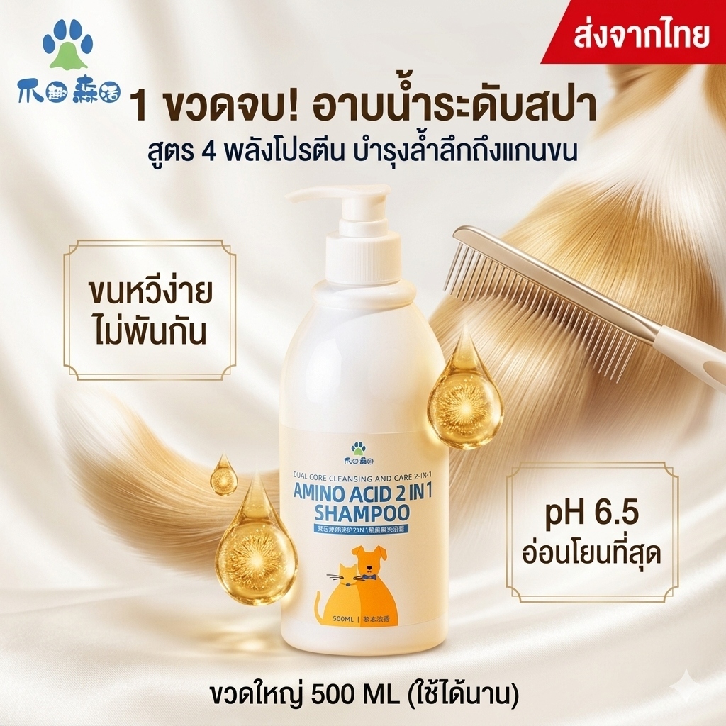 รูปสินค้า ZhuaQuSenHuo แชมพูสุนัข แมว 2 in 1 ผสมครีมนวดขน สูตร Amino Acid ผิวแพ้ง่าย ลดขนพันกัน