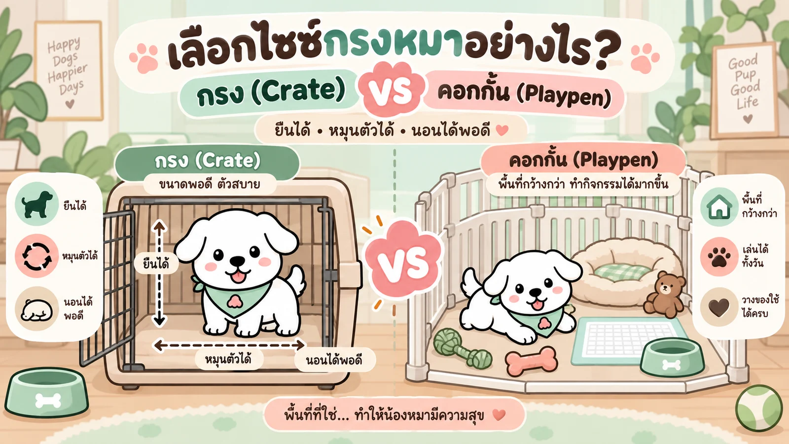 ภาพประกอบบทความ กรงสุนัขเลือกขนาดยังไง? วัดตัวตรงไหน พร้อมเทียบกรงกับคอก