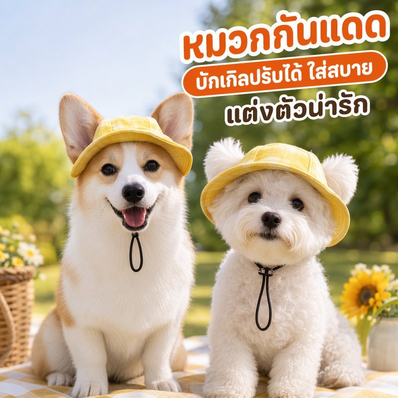 รูปสินค้า หมวกสัตว์เลี้ยงกันแดด สุนัข แมว ปรับสายได้ ระบายอากาศ น้ำหนักเบา ใส่สบาย น่ารัก ทุกฤดู