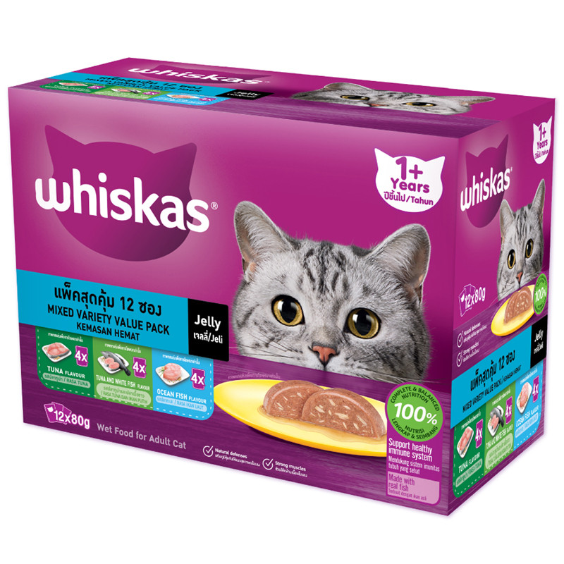 รูปสินค้า Whiskas อาหารเปียกแมว สูตรลูกแมว รสปลาทูและปลาทูน่า 85 กรัม