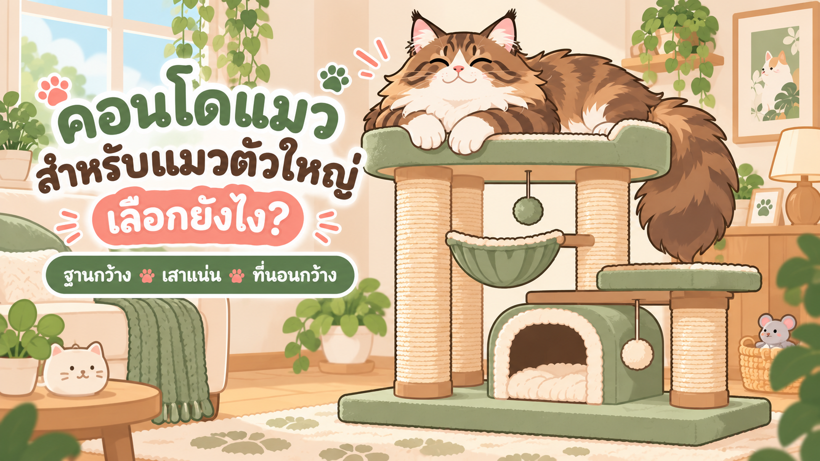 ภาพประกอบบทความ คอนโดแมวสำหรับแมวอ้วน/ตัวใหญ่ เลือกแบบไหนดี? ดูฐาน เสา และชั้นยังไง